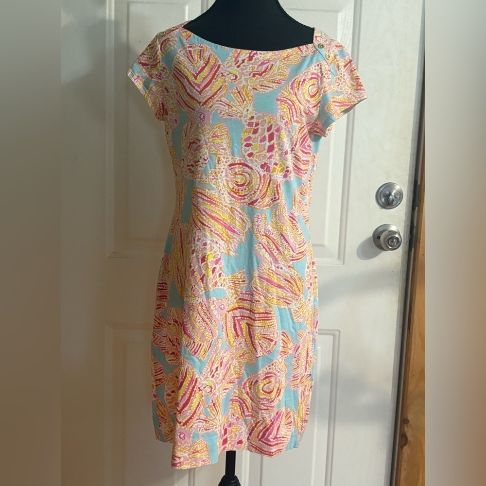Lilly Pulitzer M Loren Short Sleeve Boatneck Dress Tini Bikini Breakwater Blue